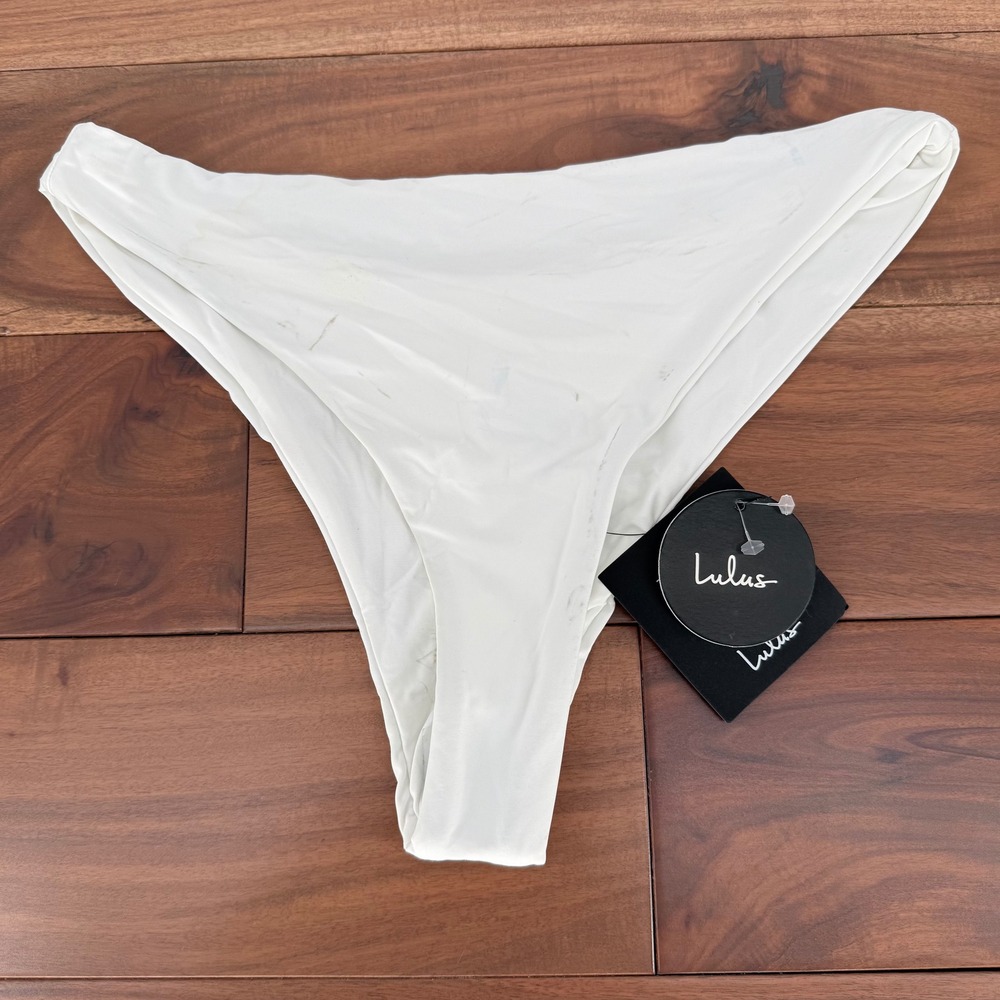 Lulus White Ruched‎ High Cut Bikini Bottoms Size M - Picture 2 of 6
